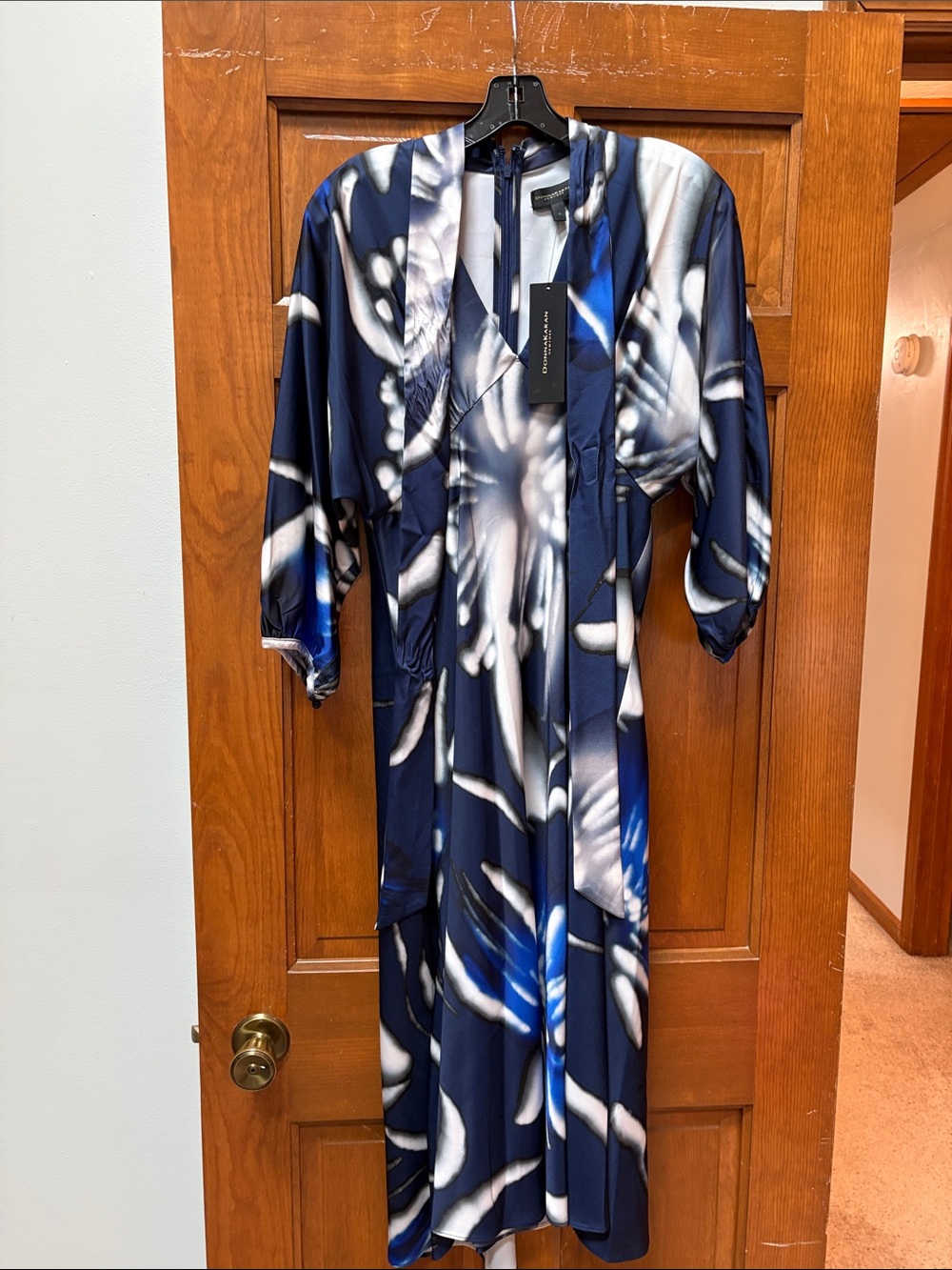 Donna Karan Navy, Royal Blue & White Printed Midi Dress